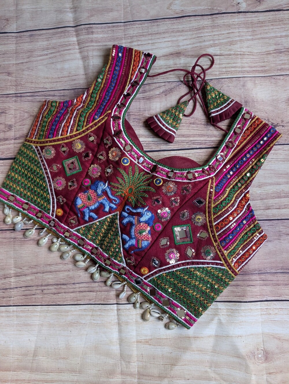 Embroidered Magenta Elephant Crop Top - Picture 3 of 14